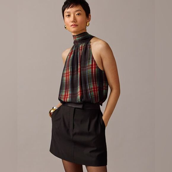 J Crew Halter Top with Neck Tie in Stewart Tartan Chiffon Blend NWT - Picture 3 of 9